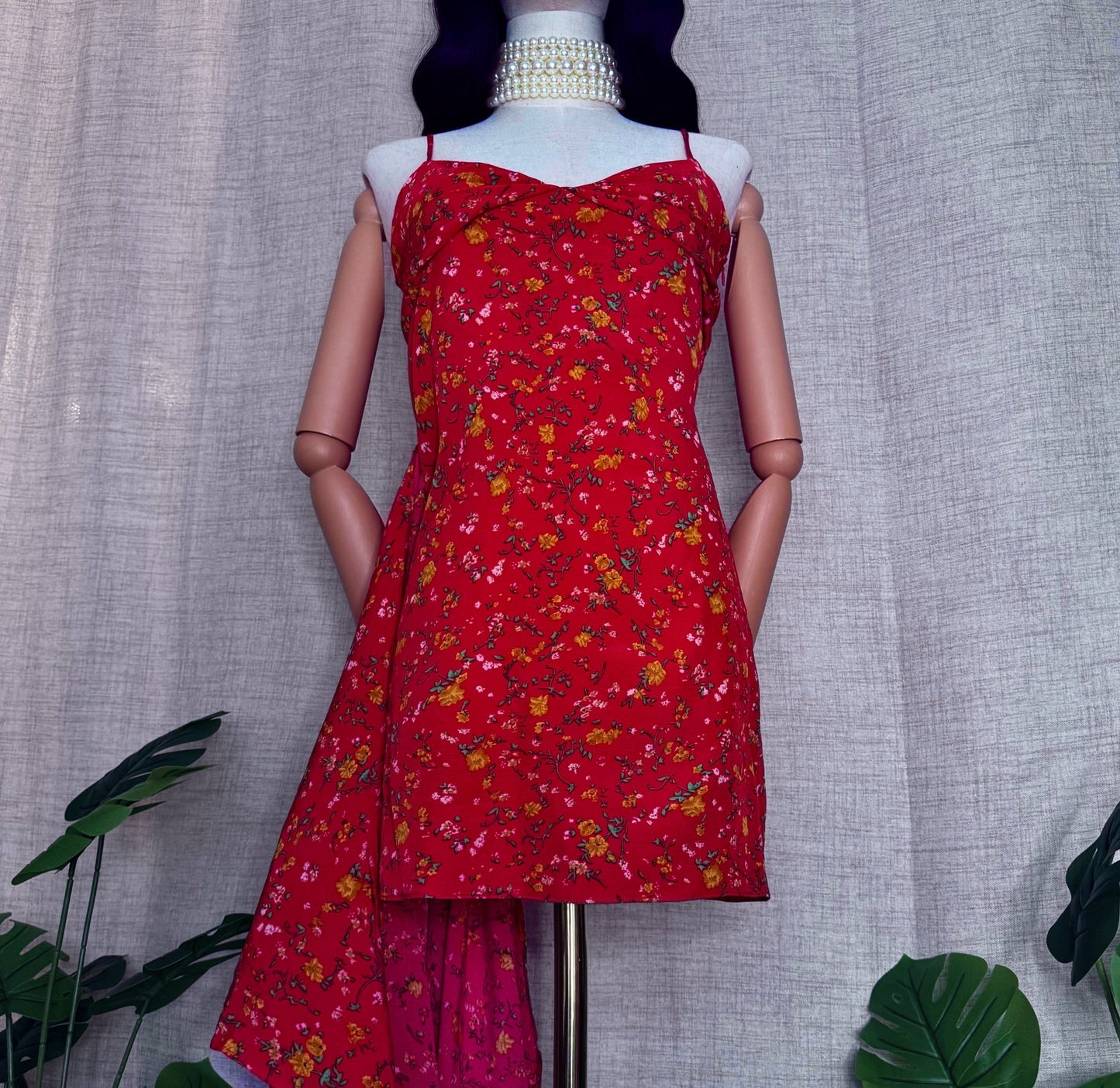 Bonita Layered Wild Garden Floral Red Dress