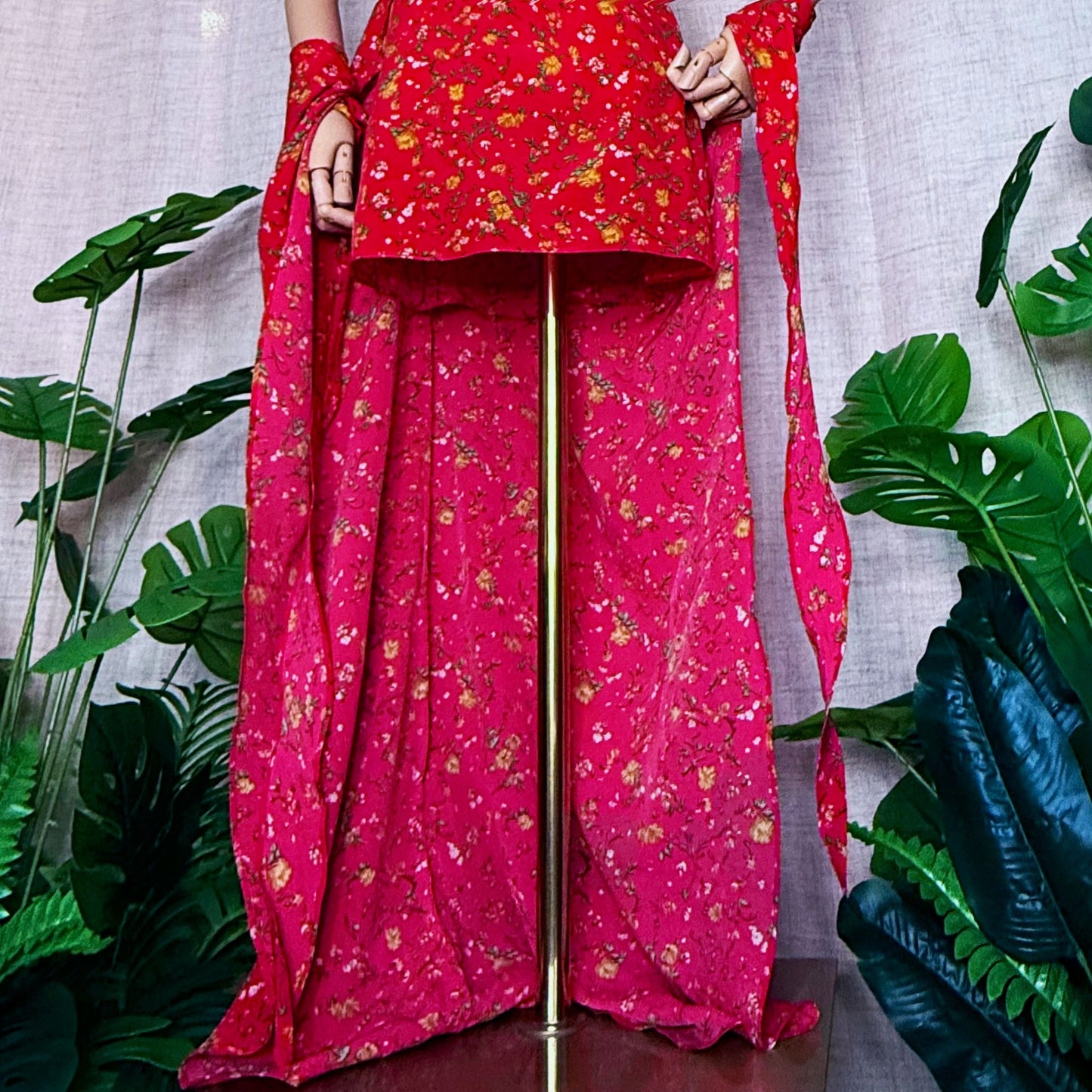 Bonita Layered Wild Garden Floral Red Dress