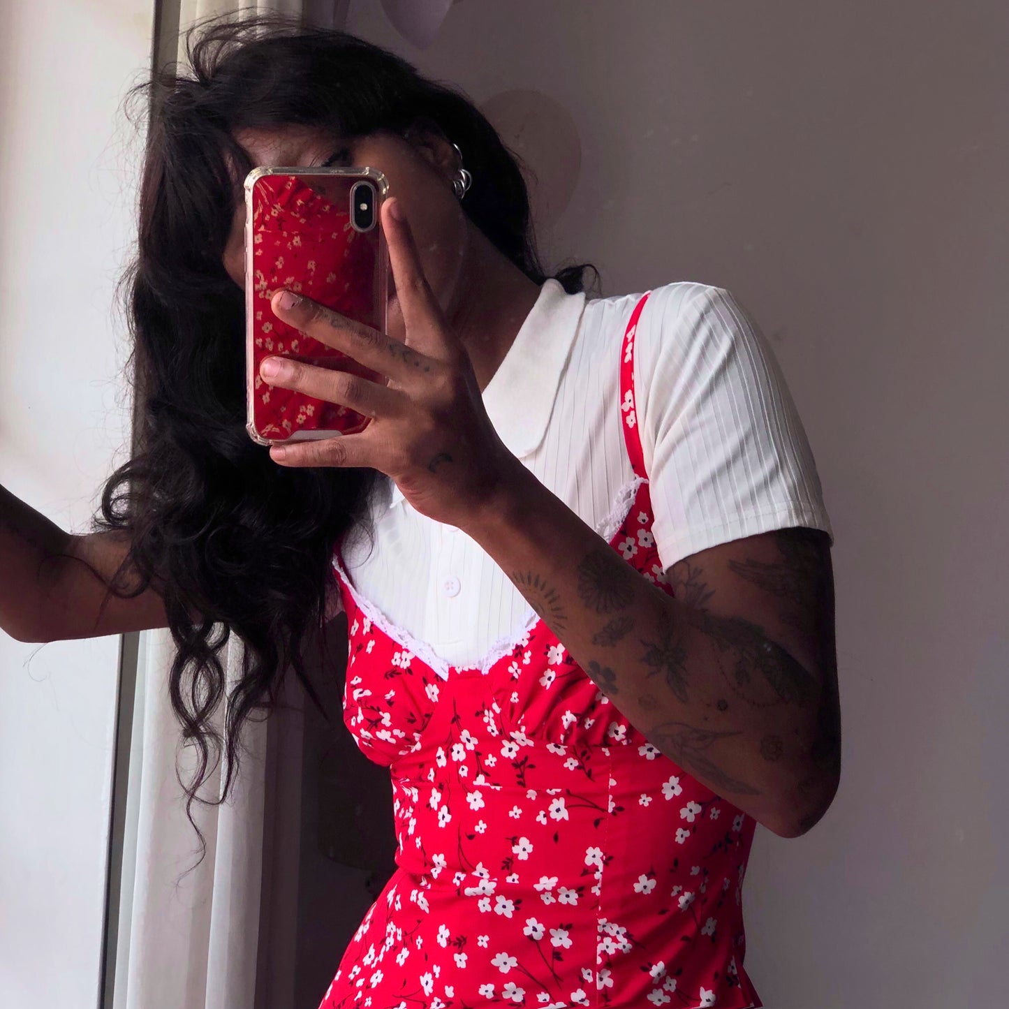 Bonita White Floral Mini Red Dress