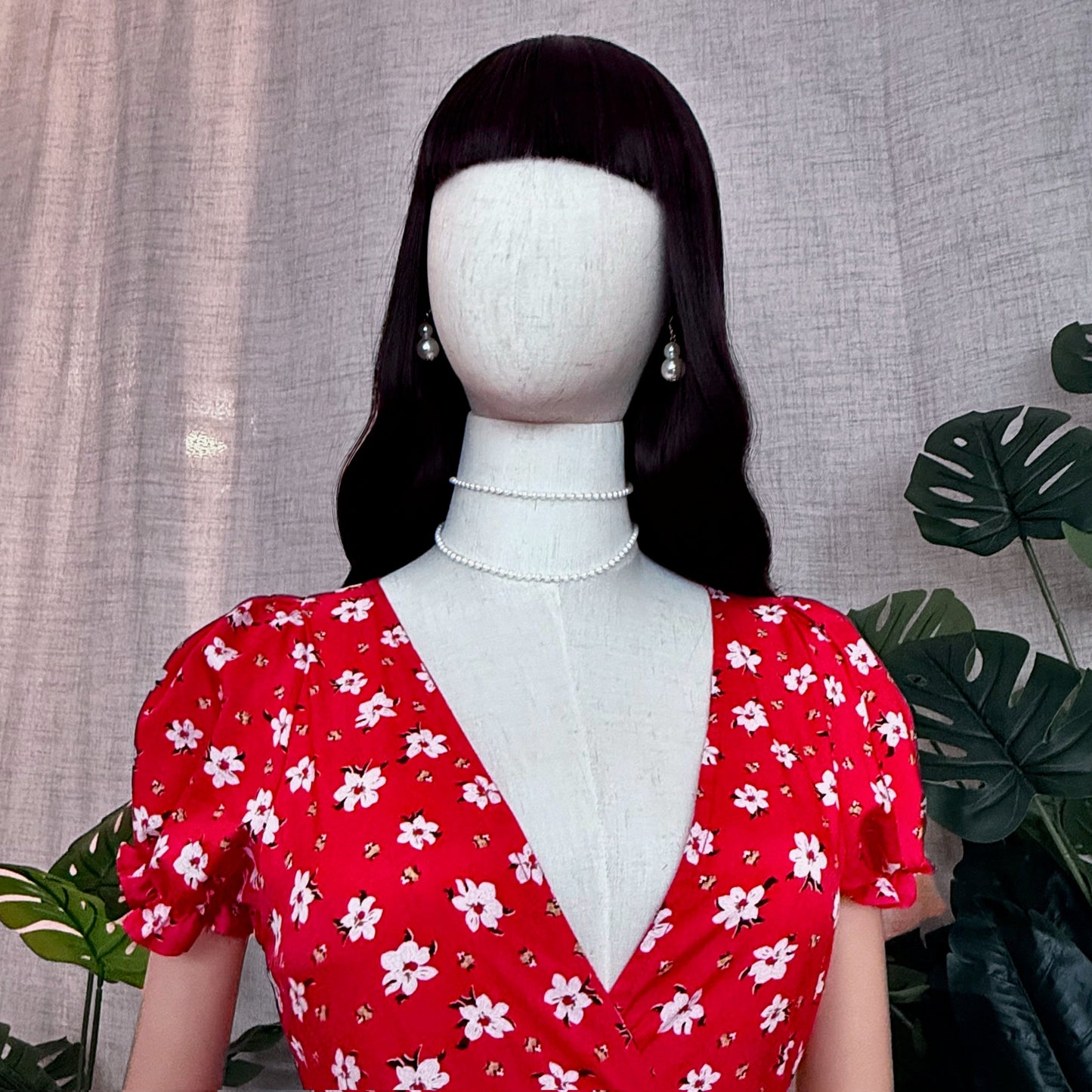 Bonita White Floral Wrap Red Dress