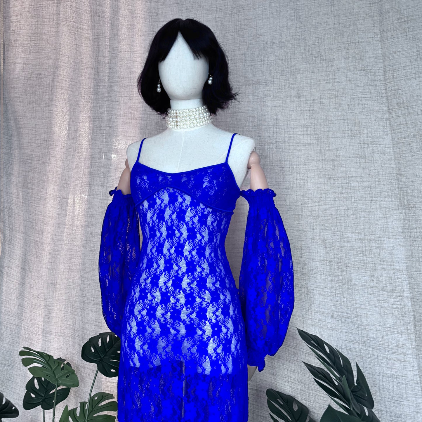 Electric Blue Stretchy Lace Maxi Bodycon Dress