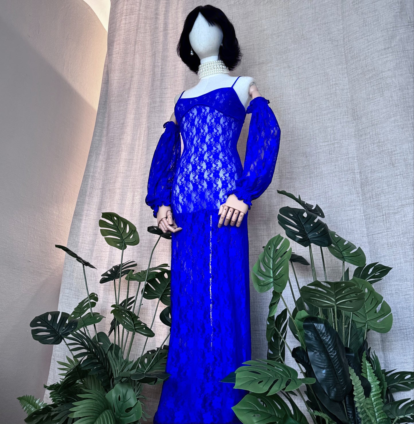 Electric Blue Stretchy Lace Maxi Bodycon Dress