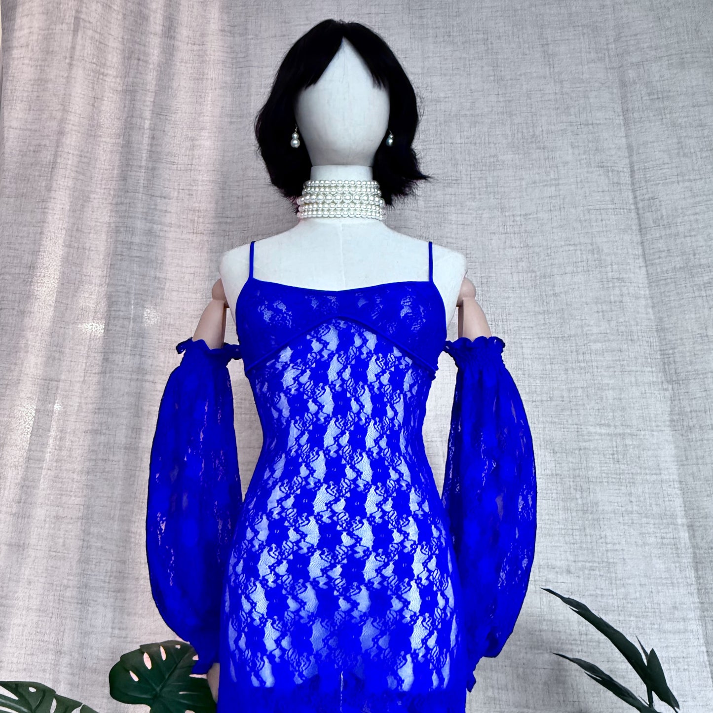 Electric Blue Stretchy Lace Maxi Bodycon Dress