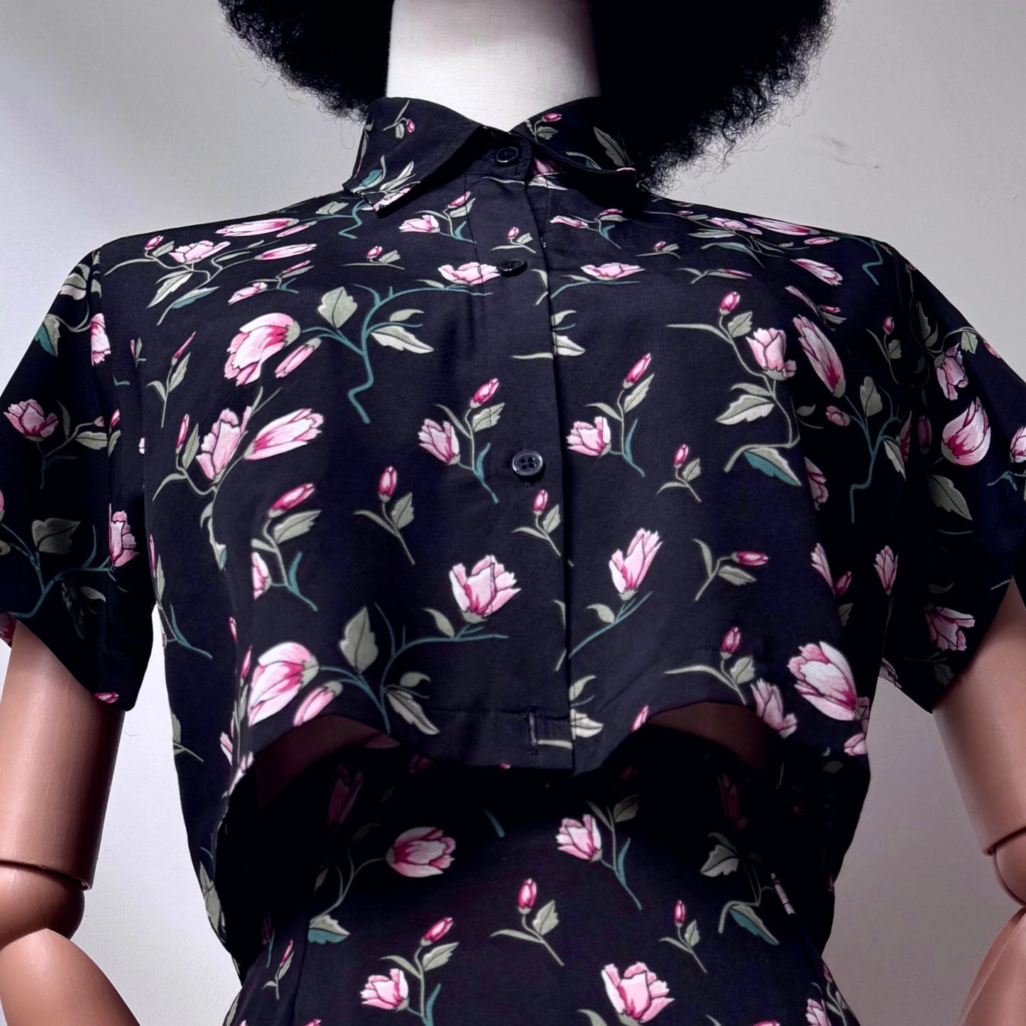 Floral Girl Black And Pink Shirt Two Piece Set