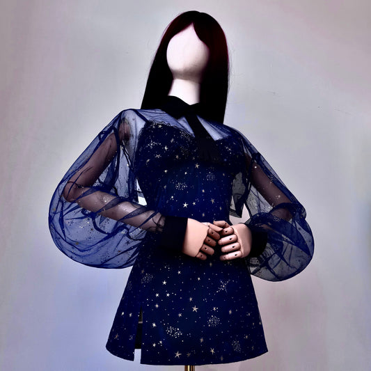Space Bae Blue Gold Starlight Dress Cropped Blouse Set