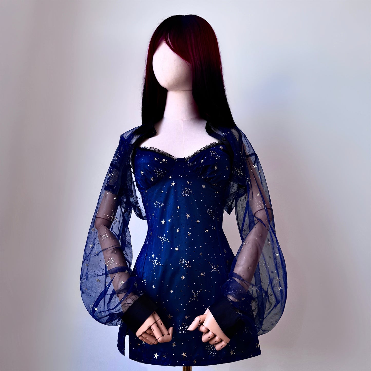 Space Bae Blue Gold Starlight Dress Cropped Blouse Set