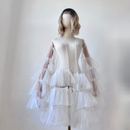 White Origami Queen Midi Ruffled Duster