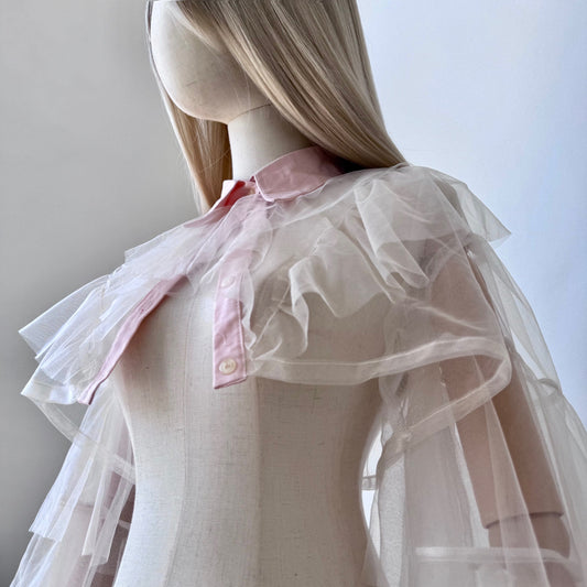 Pastel Origami Princess Ruffled Cropped Shirt Blouse