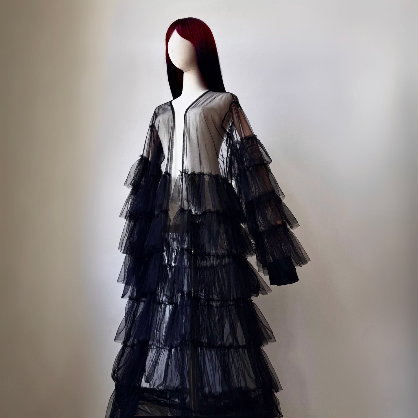 Black Origami Queen Maxi Ruffled Duster