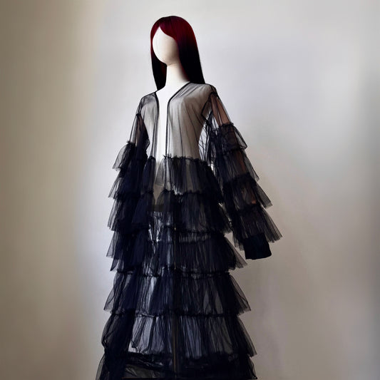 Black Origami Queen Maxi Ruffled Duster