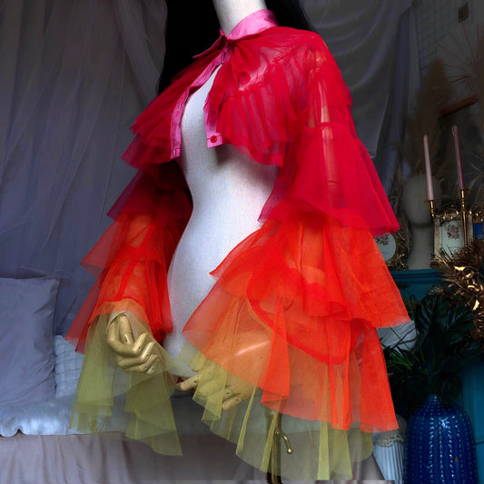 Fire Origami Princess Ruffled Crop Ombre Shirt Blouse