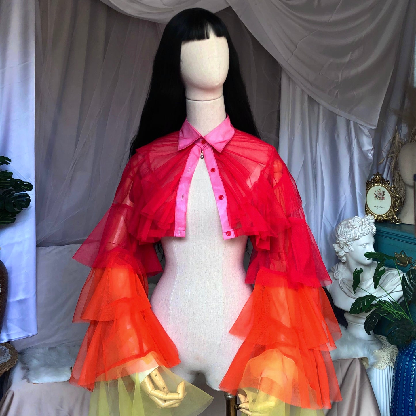 Fire Origami Princess Ruffled Crop Ombre Shirt Blouse