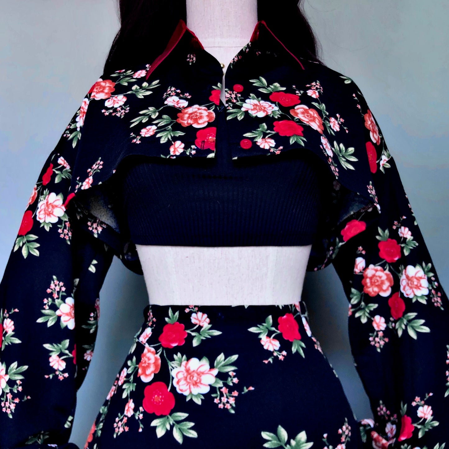 Floral Bae Black Skirt Cropped Blouse Set