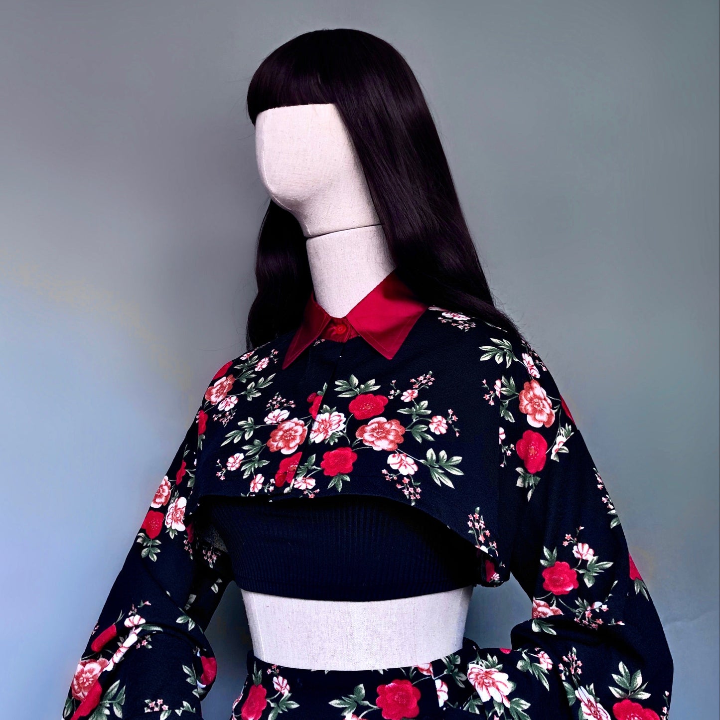 Floral Bae Black Skirt Cropped Blouse Set