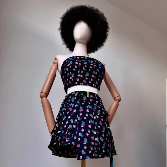 Floral Bae Dark Blue Asymmetric Floral Skirt Tube Top Set