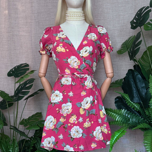 Floral Bae Deep Pink Wrap Dress