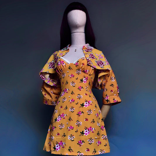 Floral Bae Mustard Floral Dress Crop Blouse Set
