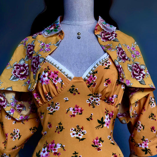 Floral Bae Mustard Floral Dress Crop Blouse Set