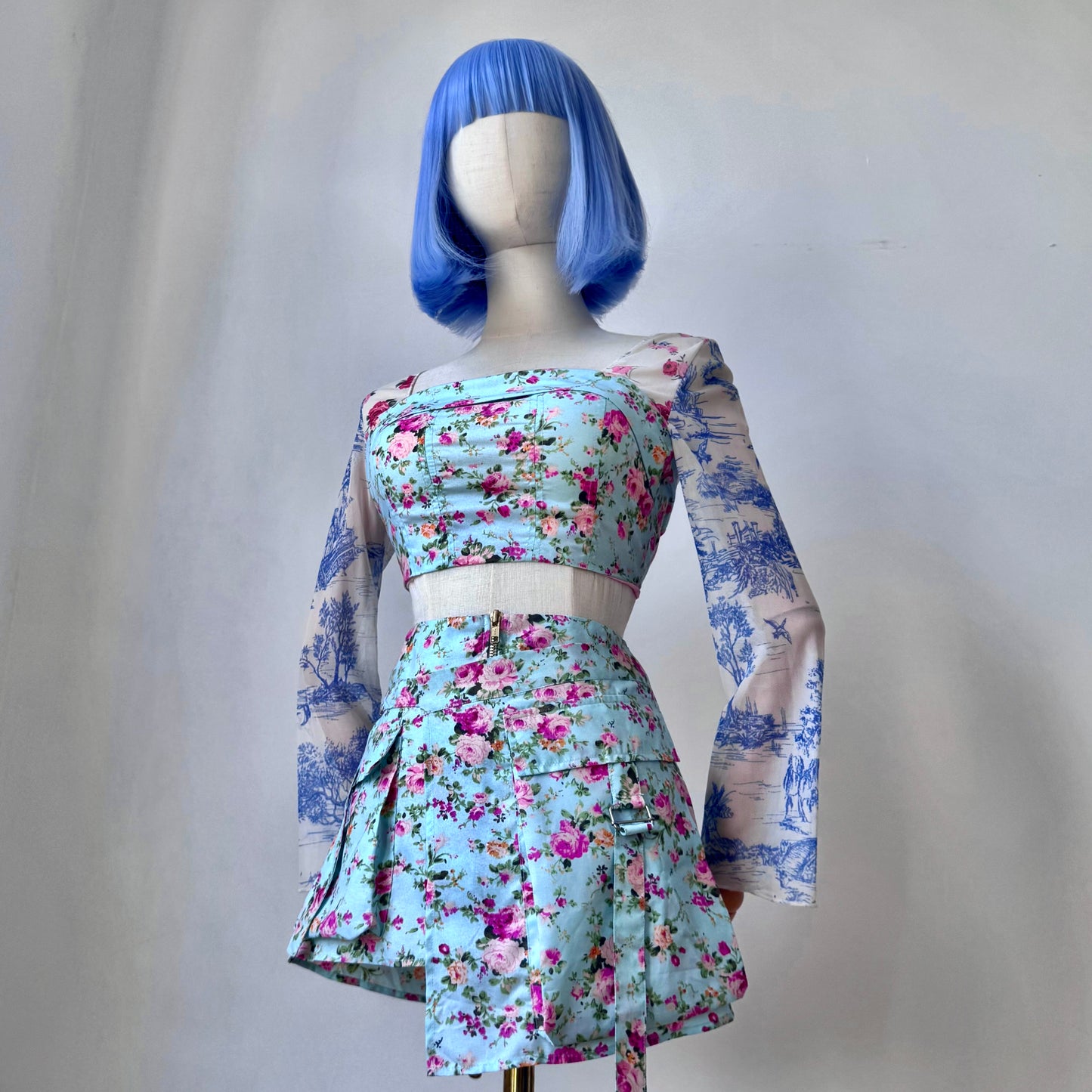 Floral Bae Pastel Blue Asymmetric Floral Skirt Tube Top Set