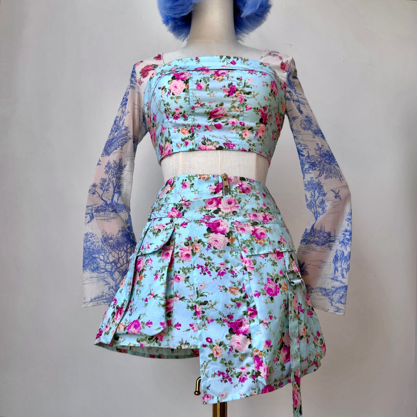 Floral Bae Pastel Blue Asymmetric Floral Skirt Tube Top Set