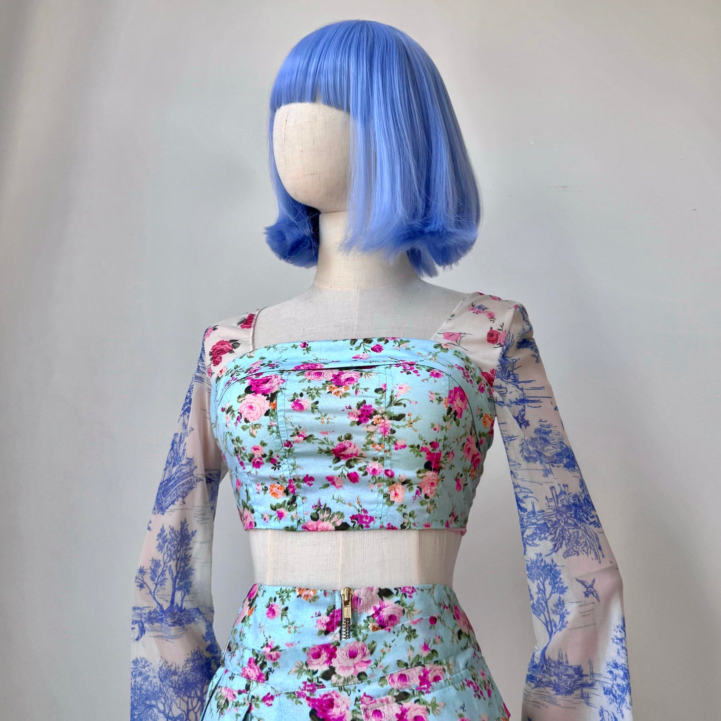 Floral Bae Pastel Blue Asymmetric Floral Skirt Tube Top Set