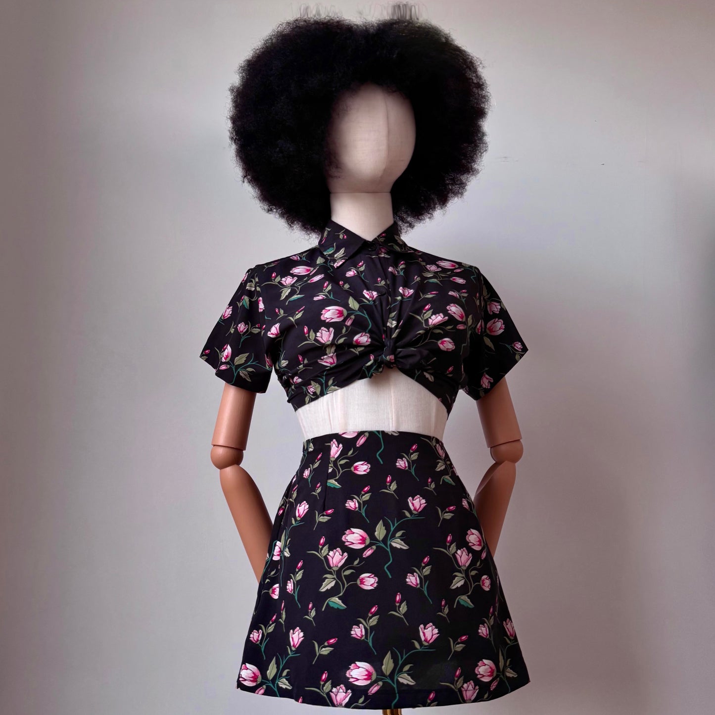 Floral Girl Black And Pink Shirt Two Piece Set