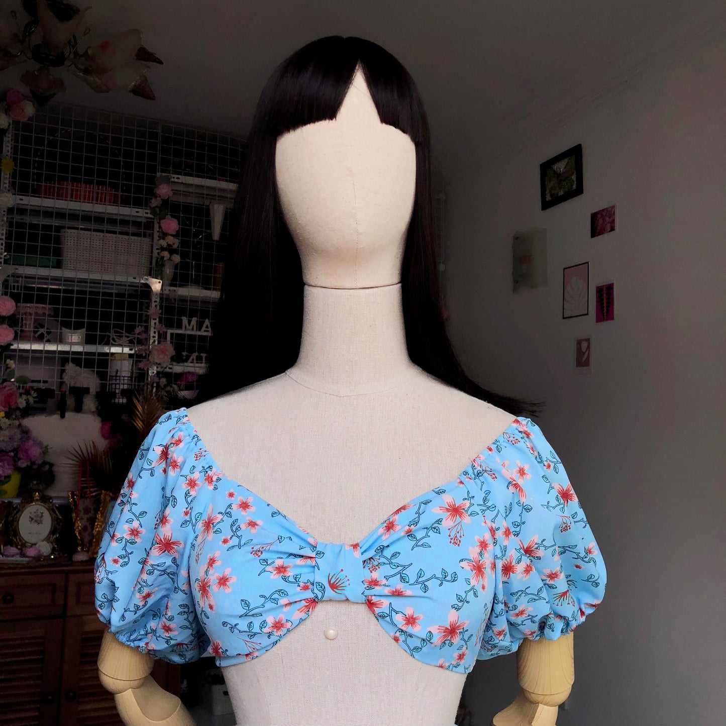 Floral Girl Pastel Blue Puffy Sleeves Two Piece Set