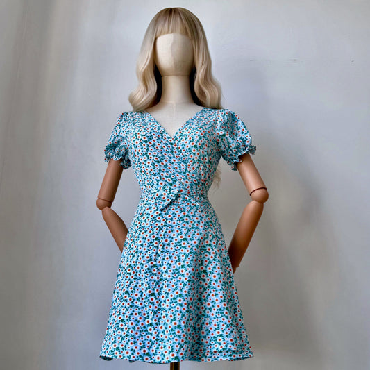 Floral Girl Pastel Blue Wrap Dress