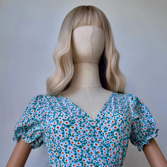 Floral Girl Pastel Blue Wrap Dress