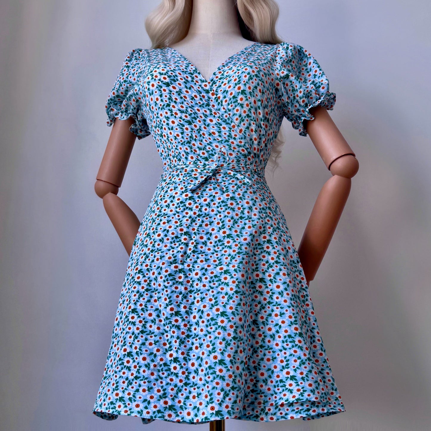 Floral Girl Pastel Blue Wrap Dress
