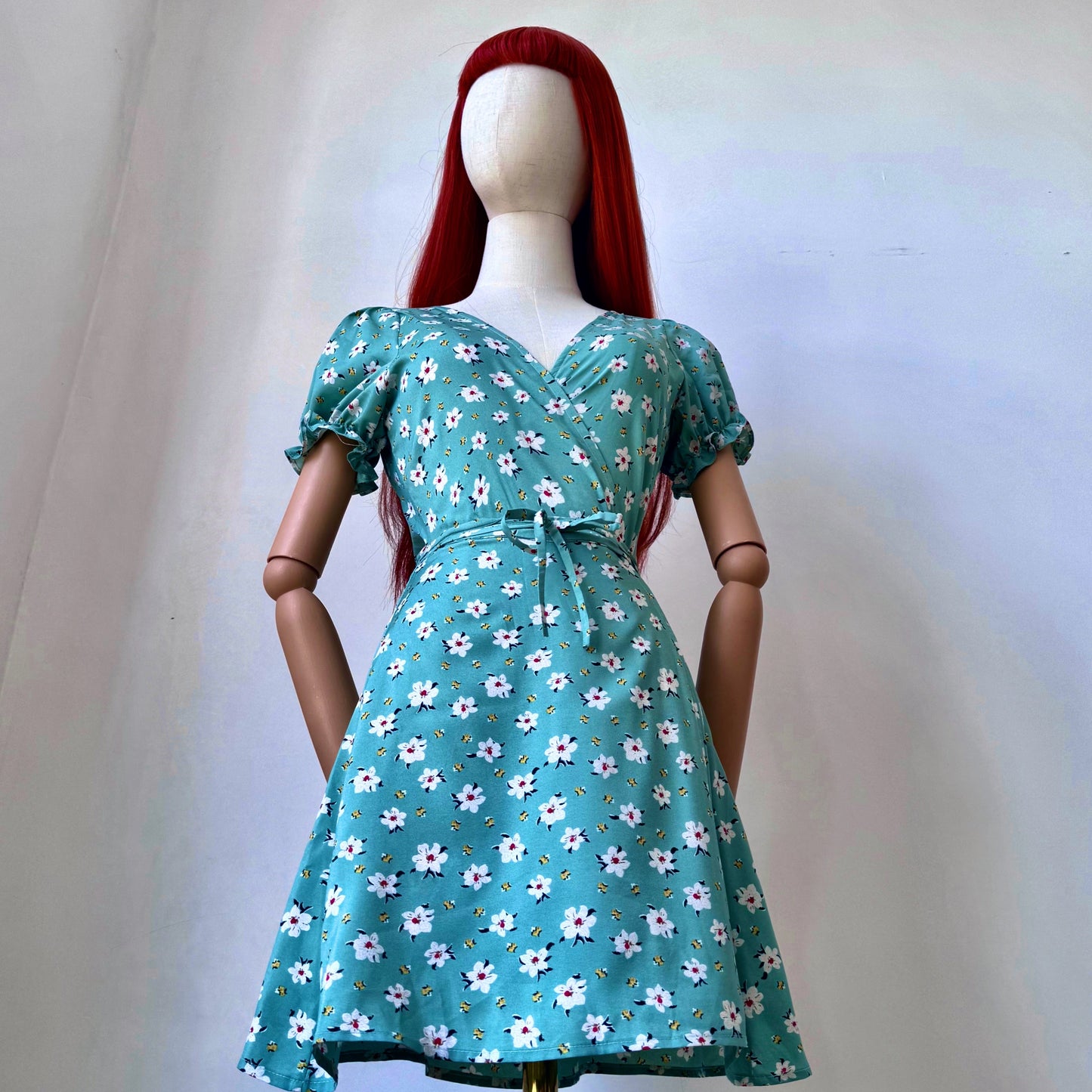 Floral Girl Pastel Green Wrap Dress
