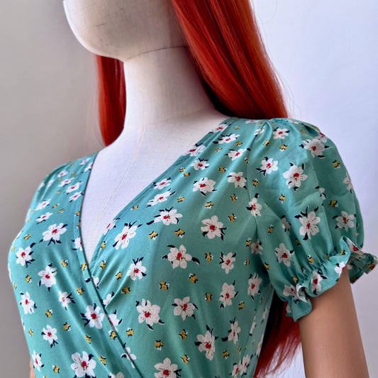 Floral Girl Pastel Green Wrap Dress