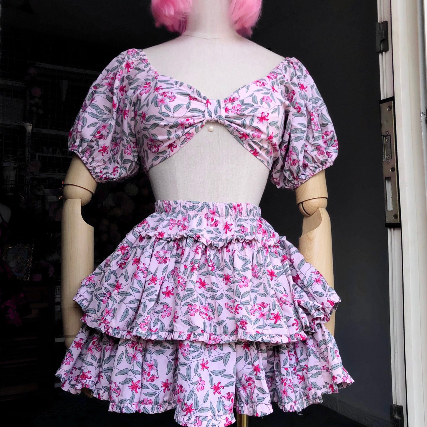 Floral Girl Pastel Puffy Sleeves Two Piece Set