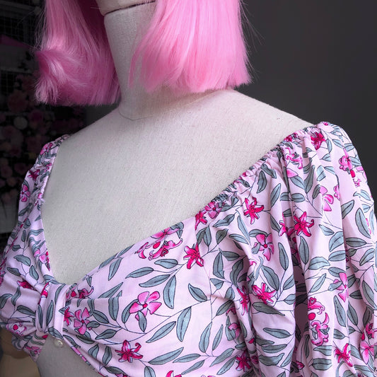 Floral Girl Pastel Puffy Sleeves Two Piece Set