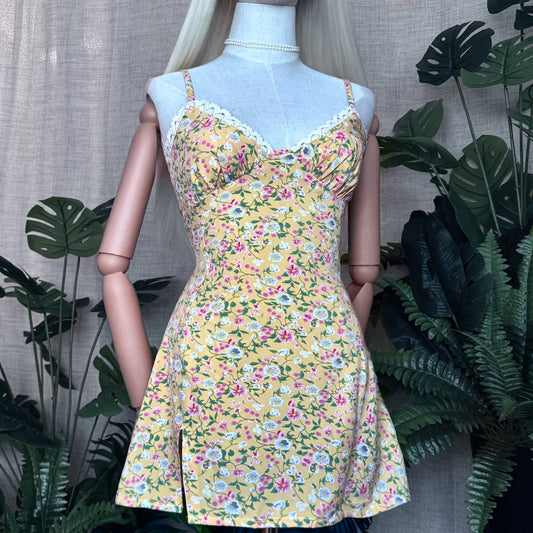 Floral Girl Pastel Yellow Floral Mini Dress