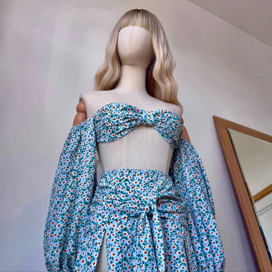 Floral Girl Printed Side Slits Maxi Skirt Top Set