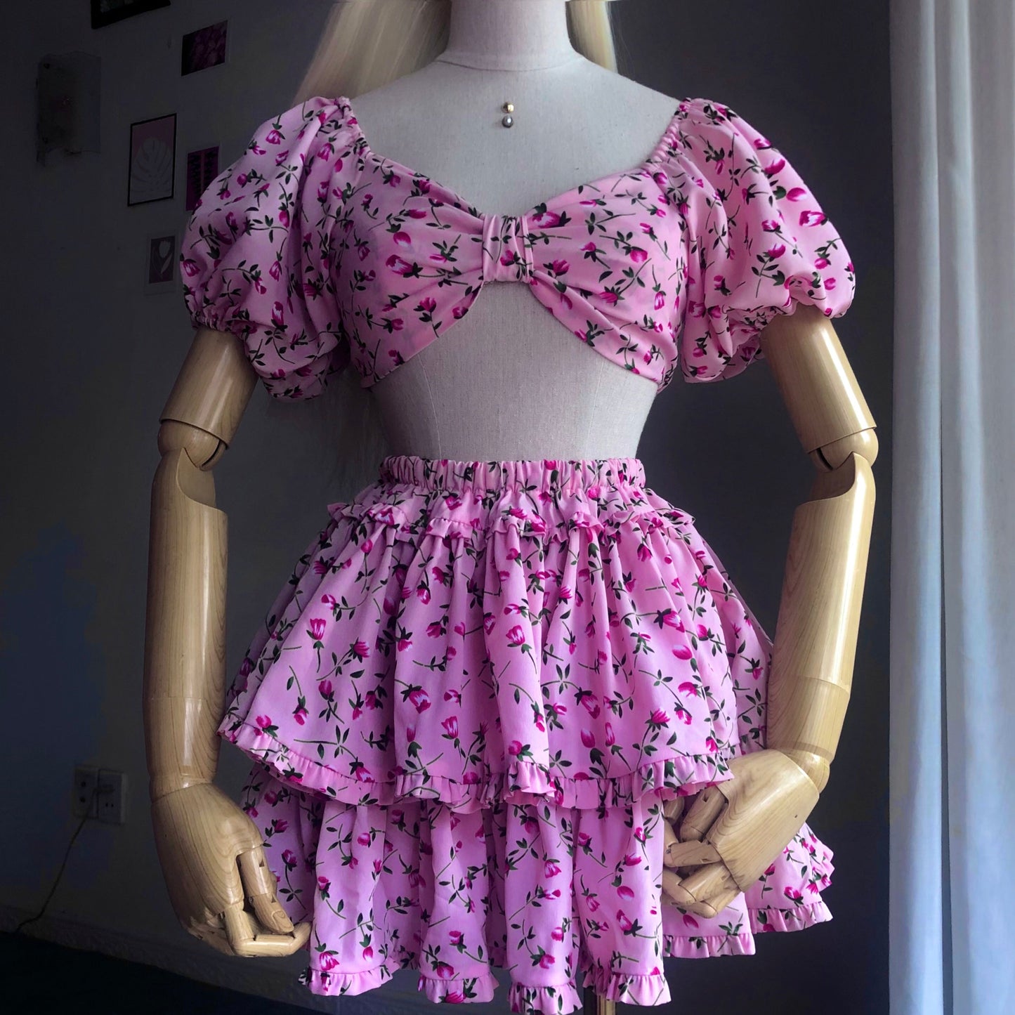 Floral Girl Puffy Sleeves Two Piece Set