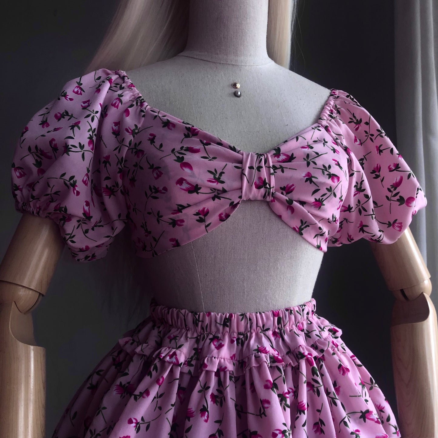 Floral Girl Puffy Sleeves Two Piece Set