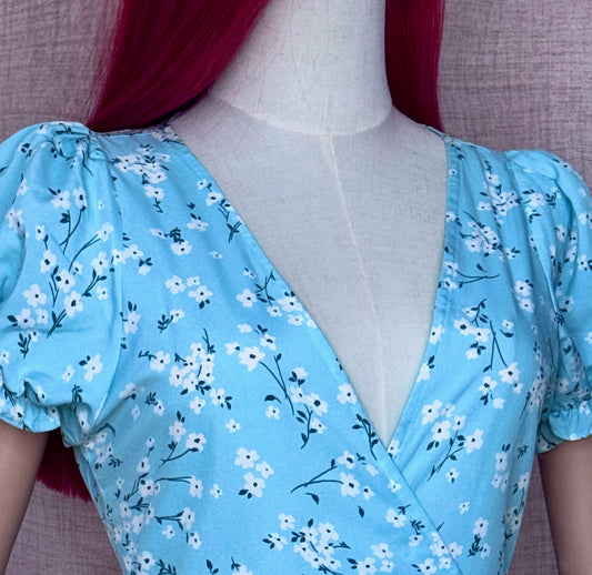 Floral Girl White And Blue Wrap Dress