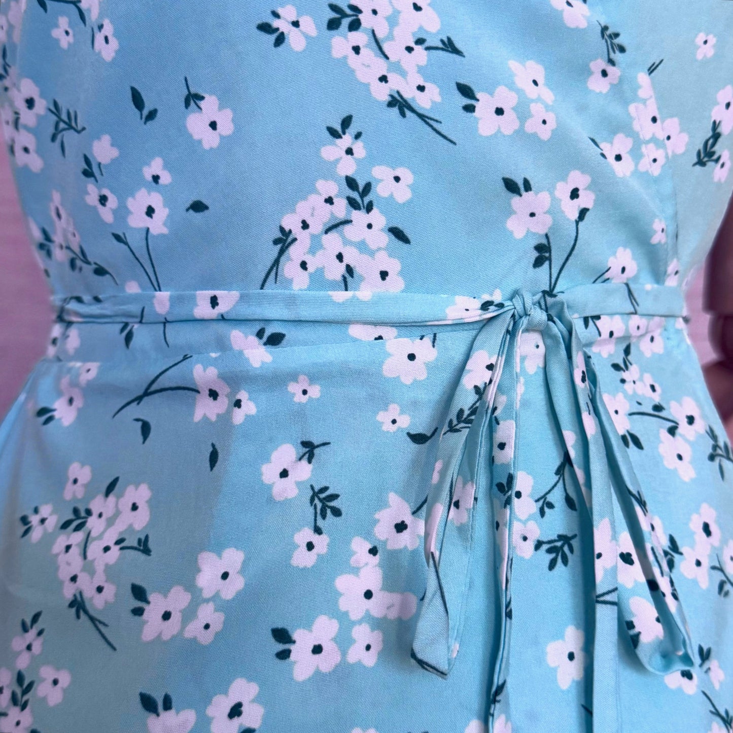 Floral Girl White And Blue Wrap Dress