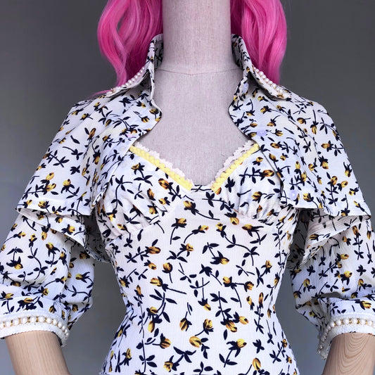 Floral Girl White Mini Flower Print Blouse Dress Set