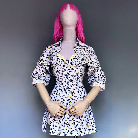 Floral Girl White Mini Flower Print Blouse Dress Set