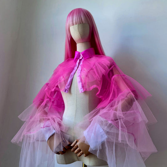 Fuchsia And Pastel Pink Ombre Origami Ruffled Shirt Blouse