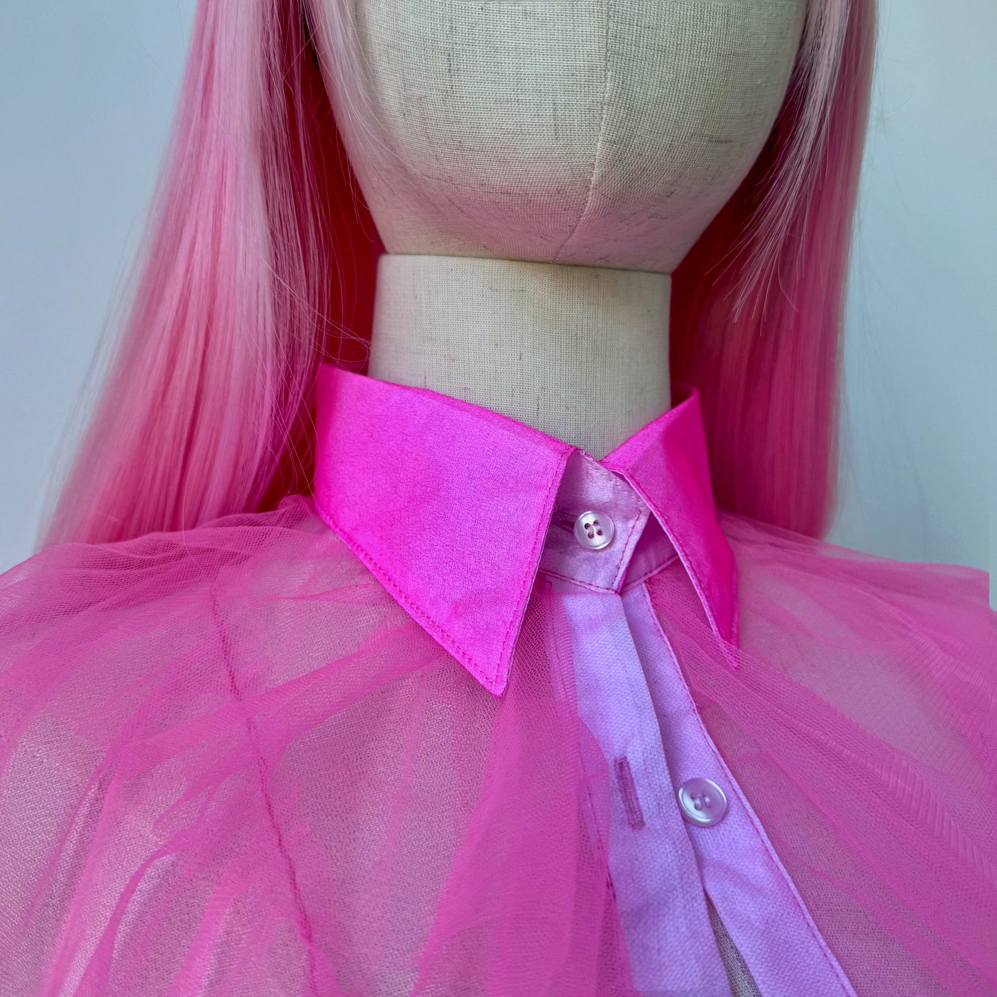 Fuchsia And Pastel Pink Ombre Origami Ruffled Shirt Blouse