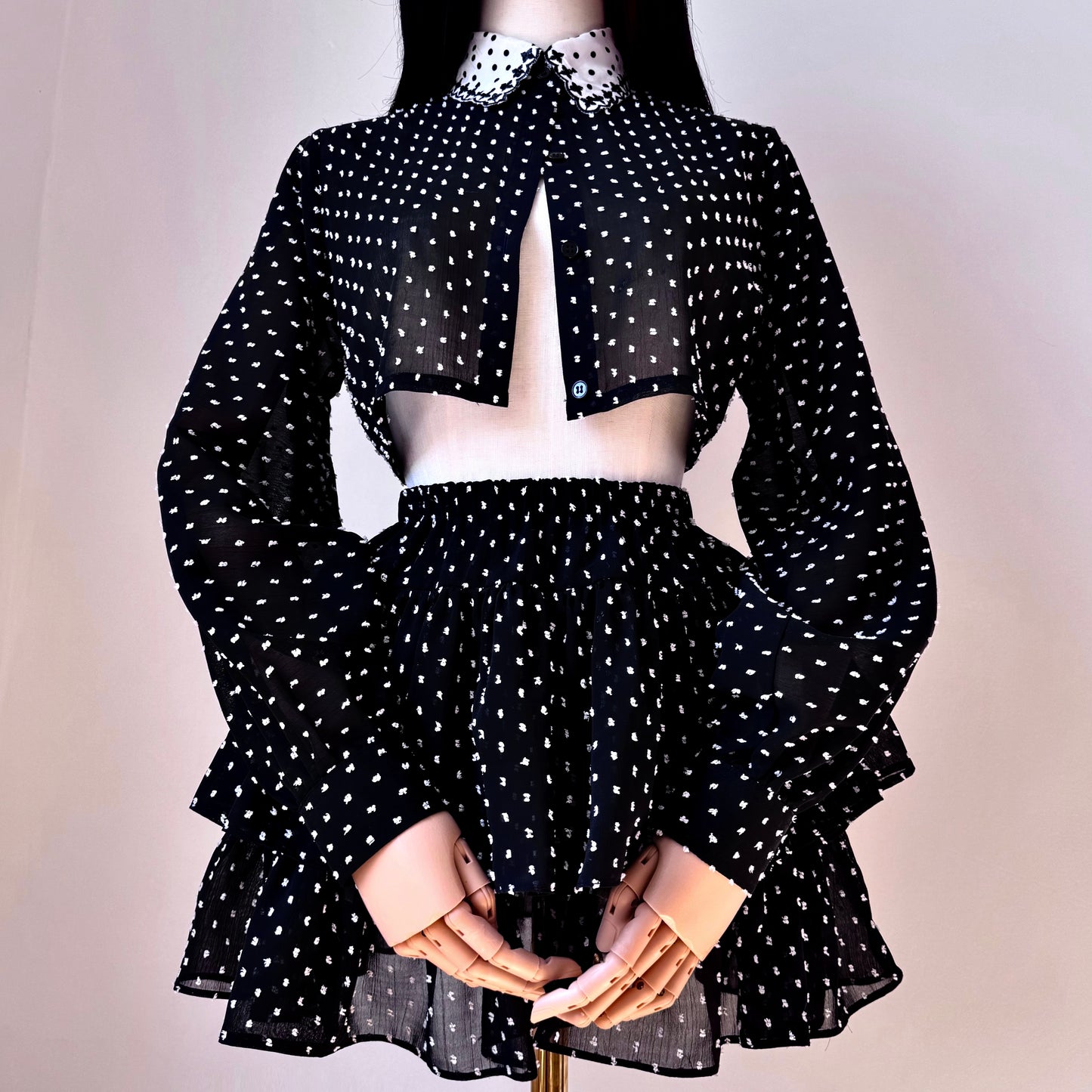 Goth Bae Black And White Polka Dots Skirt Top Set