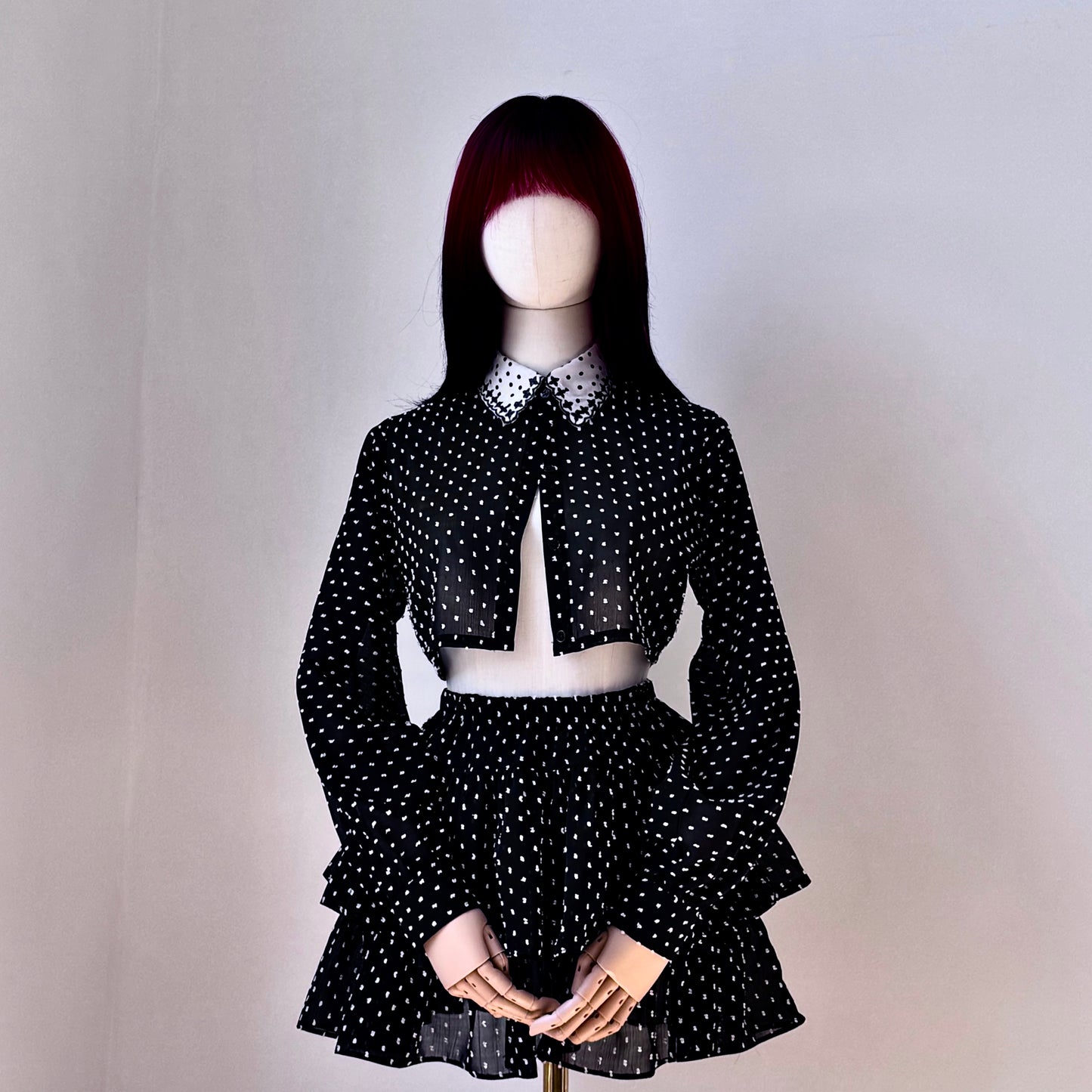 Goth Bae Black And White Polka Dots Skirt Top Set