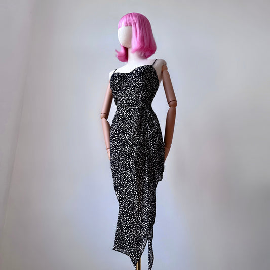 Goth Bae Dotted Layered Printed Black Dress