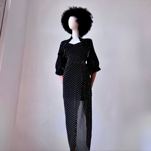 Goth Bae Layered Black With White Polka Dots Wrap Dress Space Bae Shirt Set