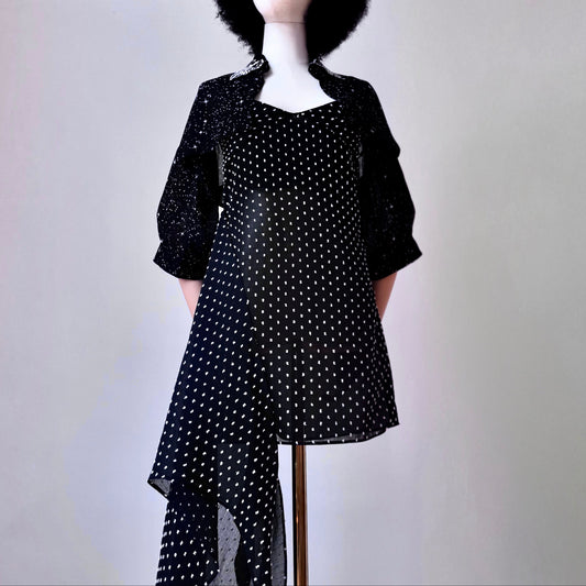Goth Bae Layered Black With White Polka Dots Wrap Dress Space Bae Shirt Set