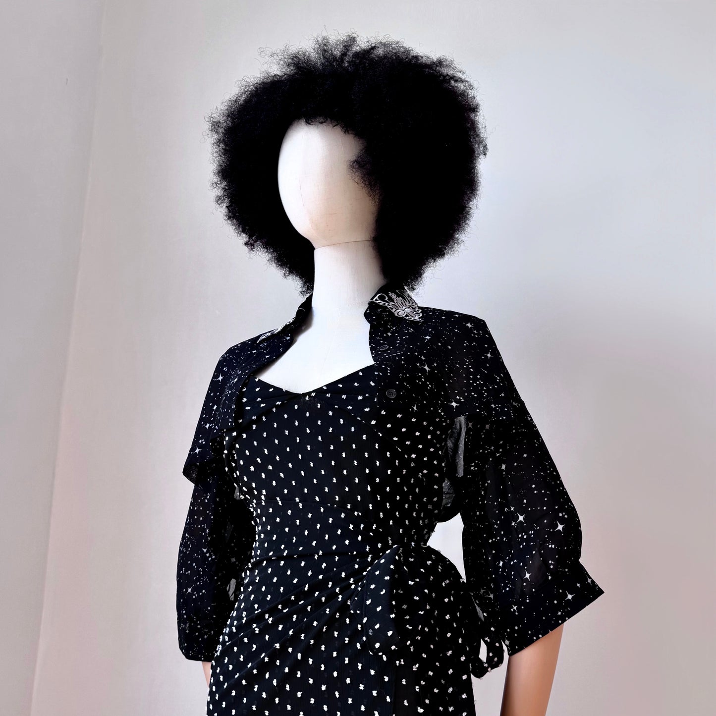 Goth Bae Layered Black With White Polka Dots Wrap Dress Space Bae Shirt Set